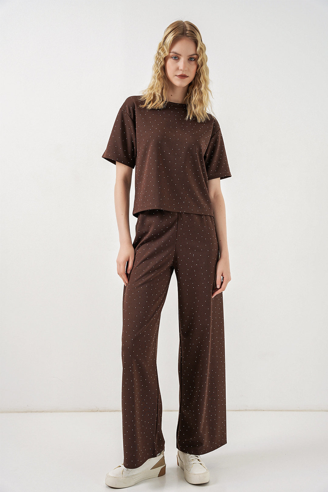 Bigdart Ensemble t-shirt et pantalon à strass pour femme 30105 - Marron