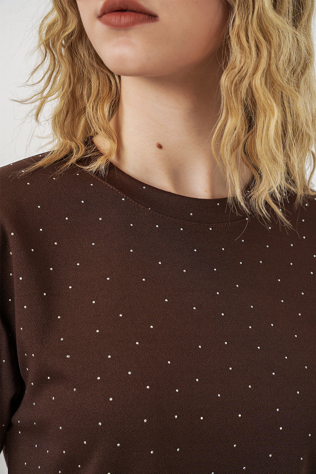 Bigdart Ensemble t-shirt et pantalon à strass pour femme 30105 - Marron