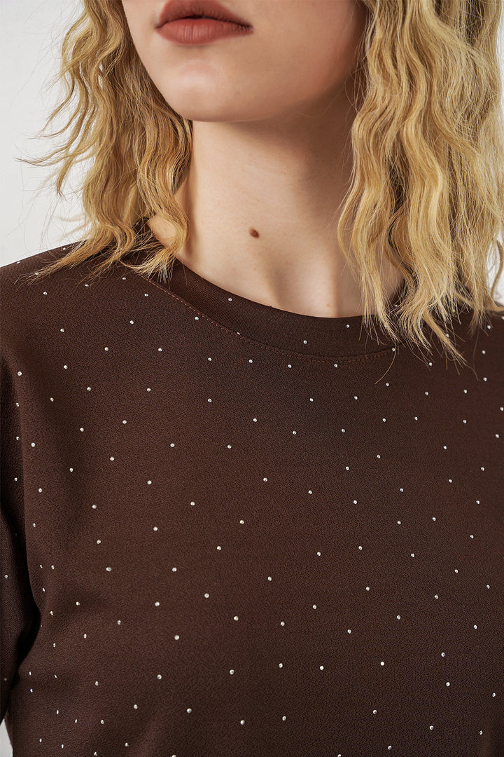Bigdart Ensemble t-shirt et pantalon à strass pour femme 30105 - Marron