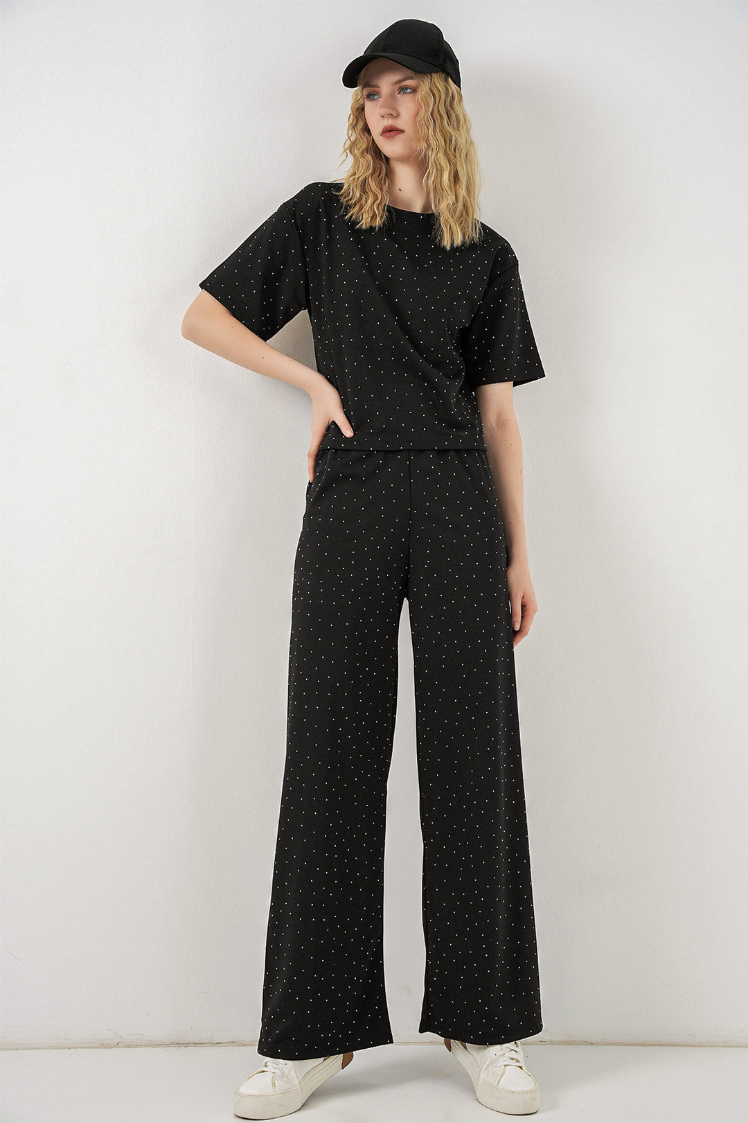 Bigdart Ensemble t-shirt et pantalon à strass pour femme 30105 - Noir