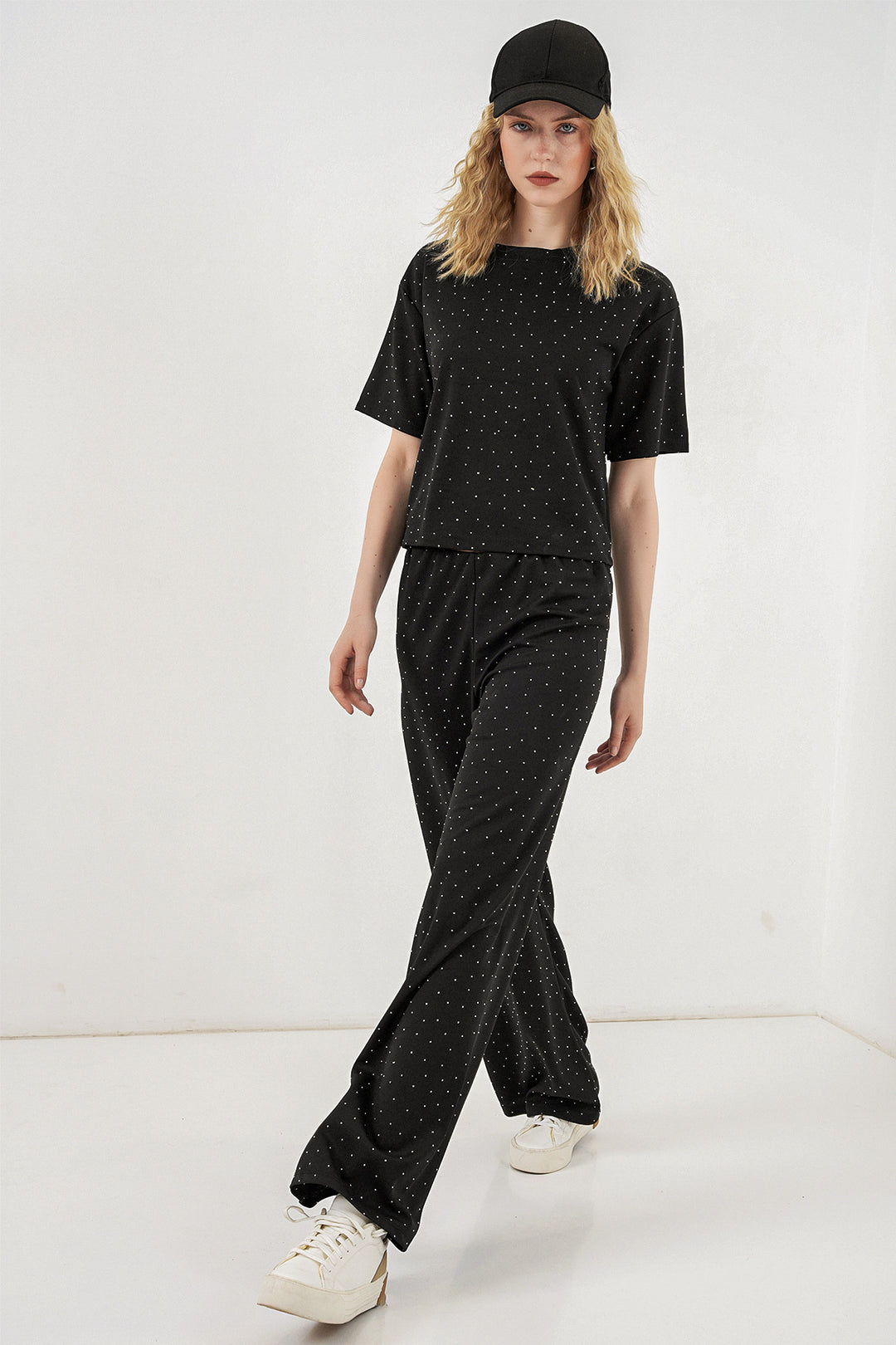 Bigdart Ensemble t-shirt et pantalon à strass pour femme 30105 - Noir