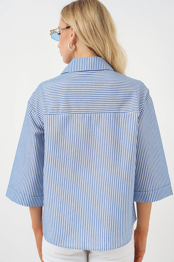 Bigdart Chemise brodée à poche unique pour femme 20328 - Bleu marine