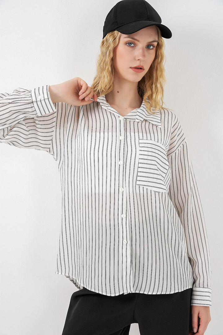 Bigdart Chemise oversize à rayures à poche unique pour femme 20375 - Blanc