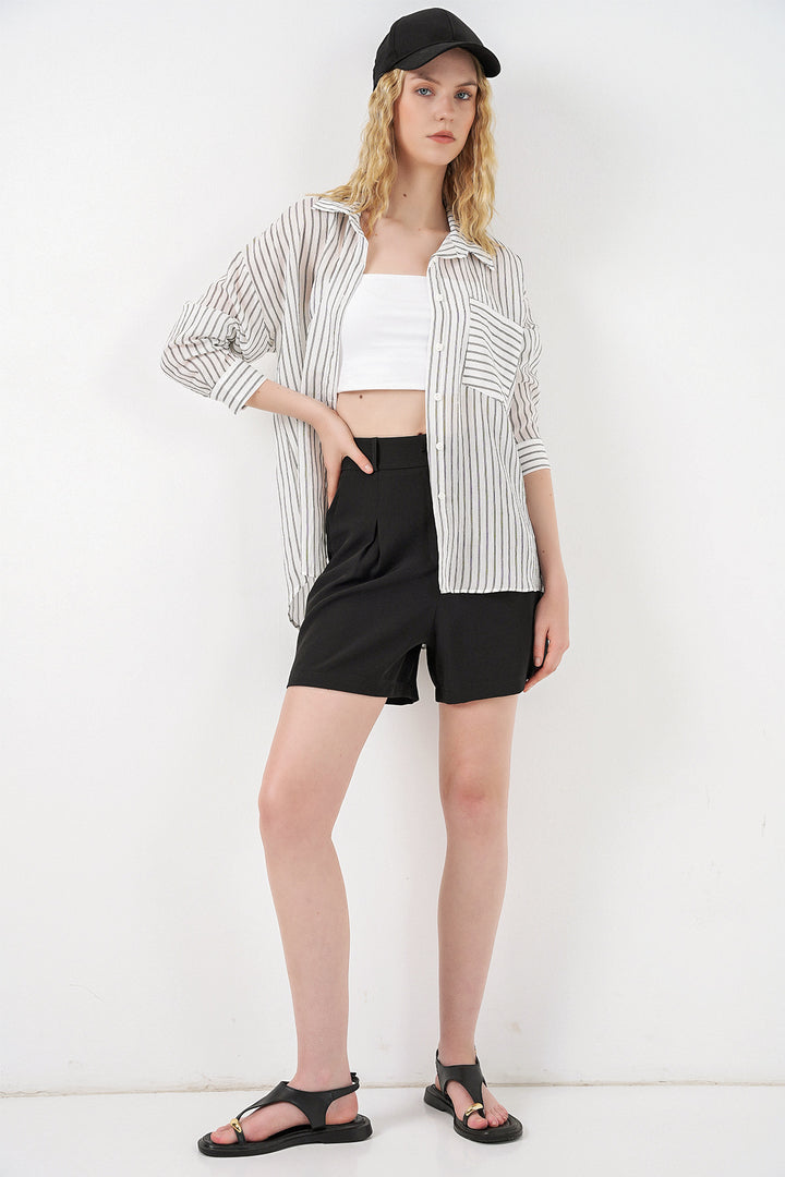 Bigdart Chemise oversize à rayures à poche unique pour femme 20375 - Blanc