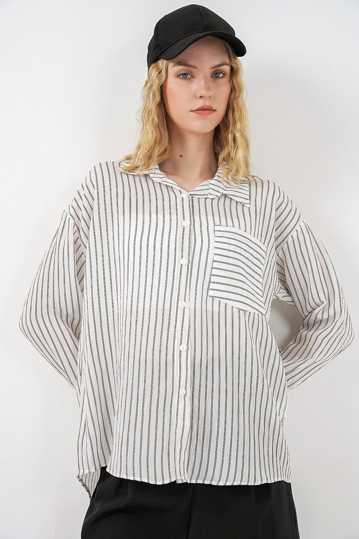 Bigdart Chemise oversize à rayures à poche unique pour femme 20375 - Blanc