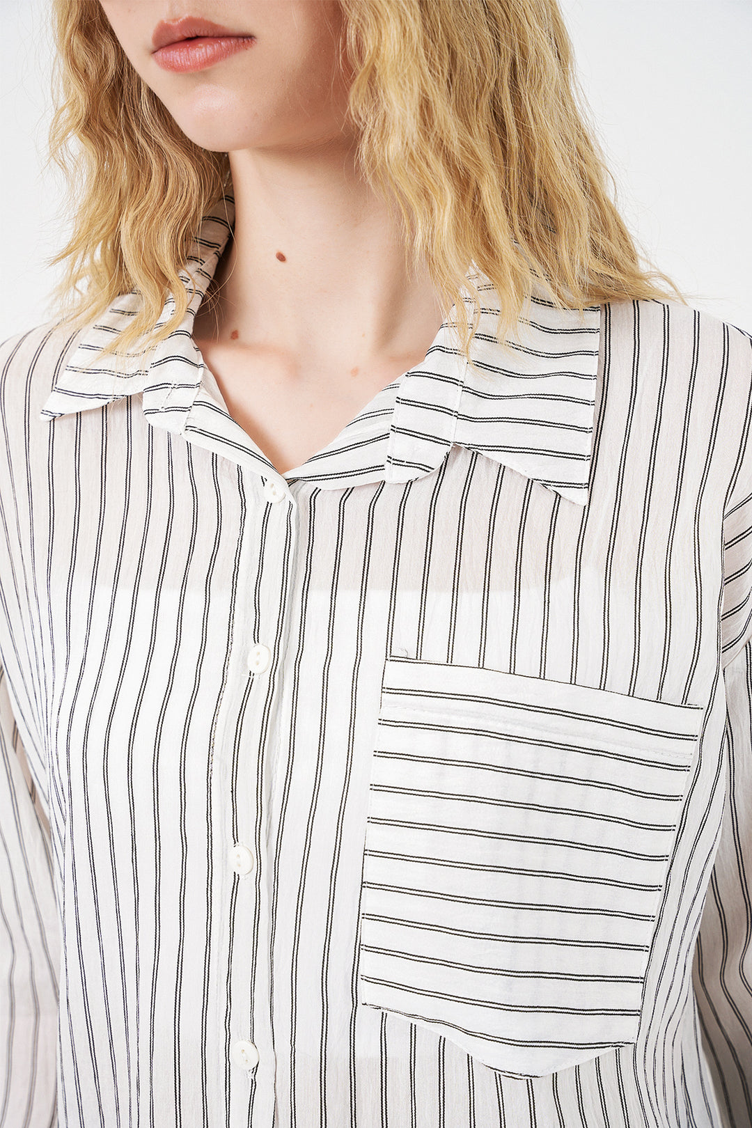 Bigdart Chemise oversize à rayures à poche unique pour femme 20375 - Blanc