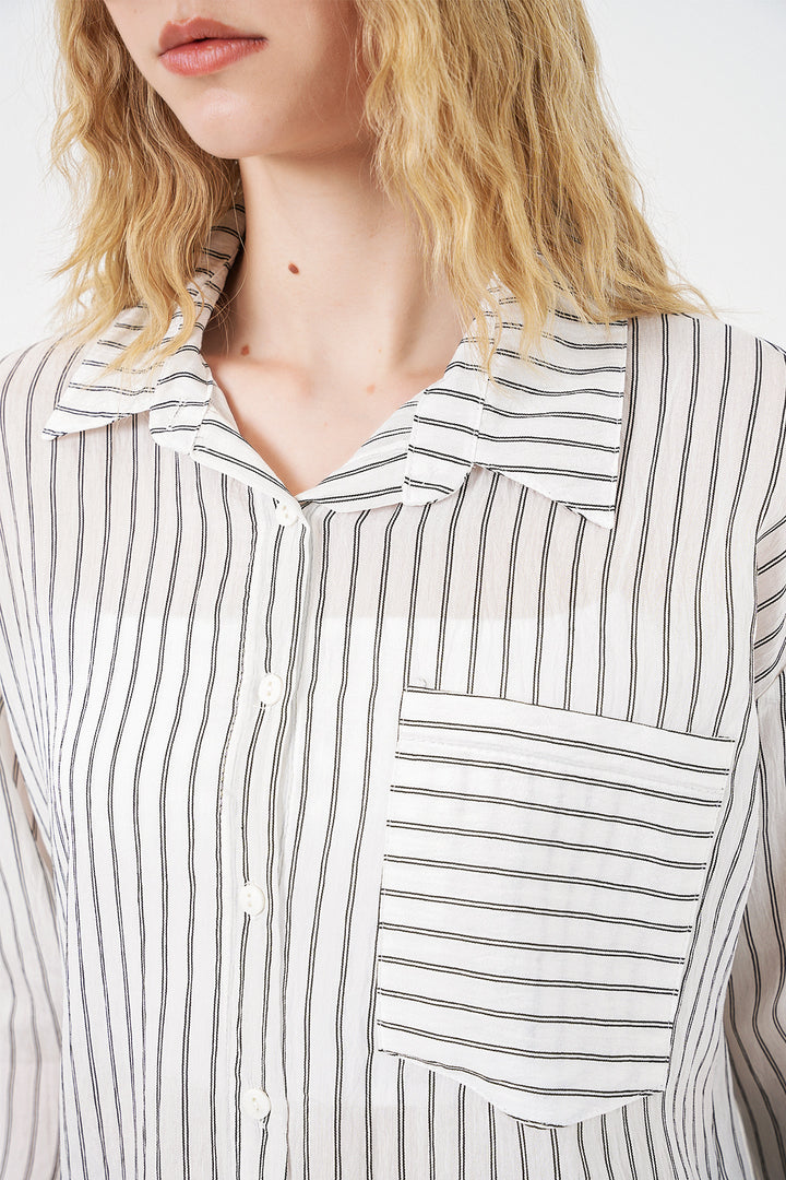 Bigdart Chemise oversize à rayures à poche unique pour femme 20375 - Blanc