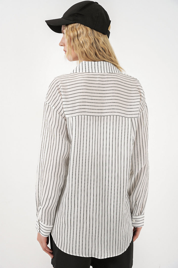 Bigdart Chemise oversize à rayures à poche unique pour femme 20375 - Blanc