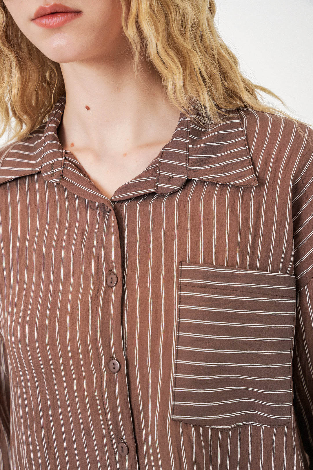 Bigdart Chemise oversize à rayures à poche unique pour femme 20375 - Marron