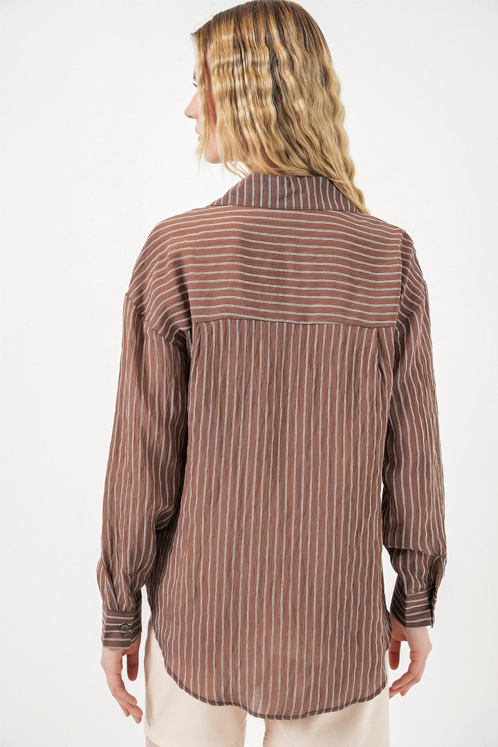 Bigdart Chemise oversize à rayures à poche unique pour femme 20375 - Marron