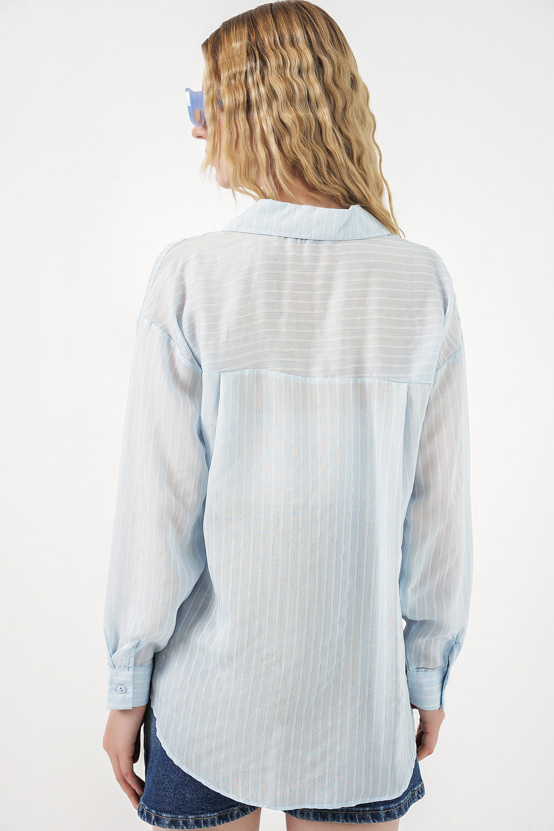 Bigdart Chemise oversize à rayures à poche unique pour femme 20375 - Bleu