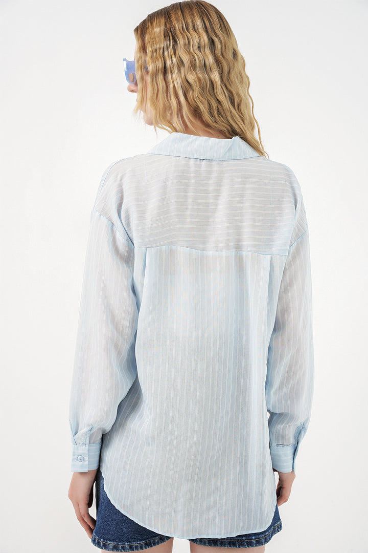 Bigdart Chemise oversize à rayures à poche unique pour femme 20375 - Bleu