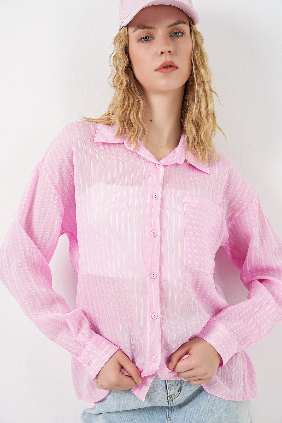 Bigdart Chemise oversize à rayures à poche unique pour femme 20375 - Rose