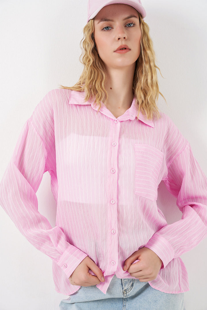 Bigdart Chemise oversize à rayures à poche unique pour femme 20375 - Rose