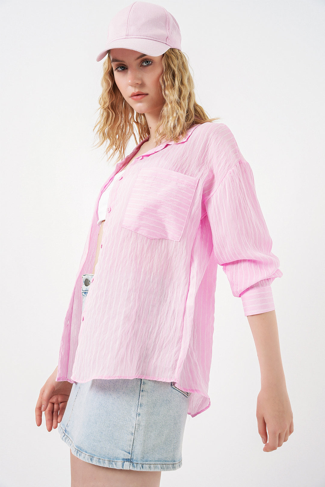 Bigdart Chemise oversize à rayures à poche unique pour femme 20375 - Rose