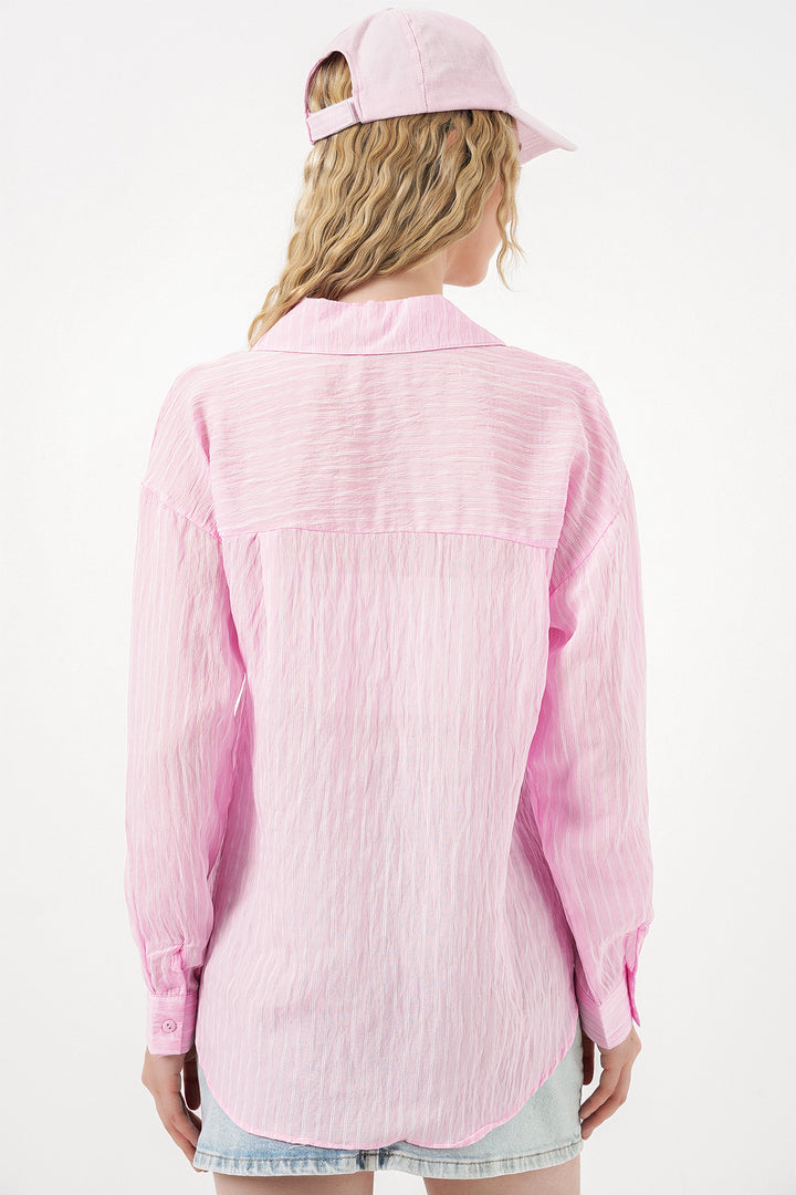 Bigdart Chemise oversize à rayures à poche unique pour femme 20375 - Rose