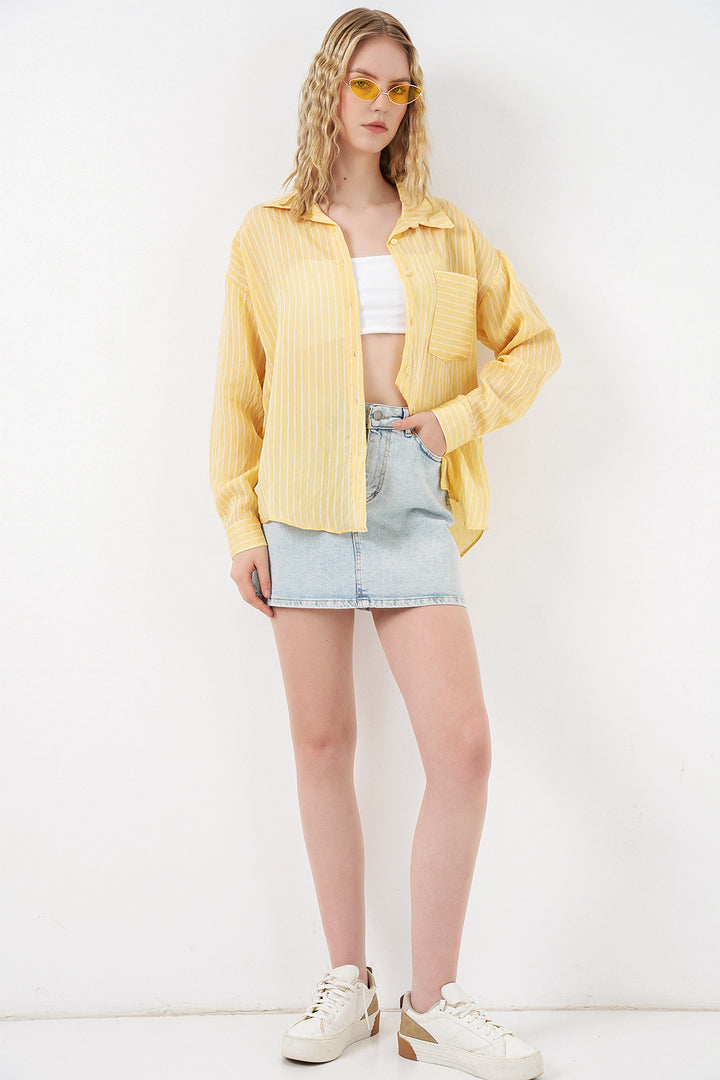Bigdart Chemise oversize à rayures à poche unique pour femme 20375 - Jaune