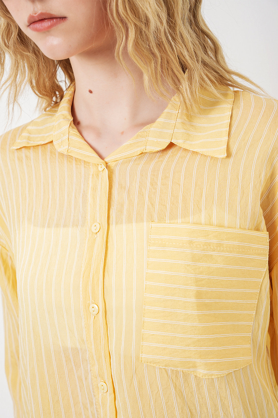 Bigdart Chemise oversize à rayures à poche unique pour femme 20375 - Jaune