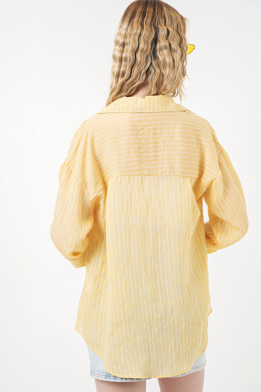 Bigdart Chemise oversize à rayures à poche unique pour femme 20375 - Jaune