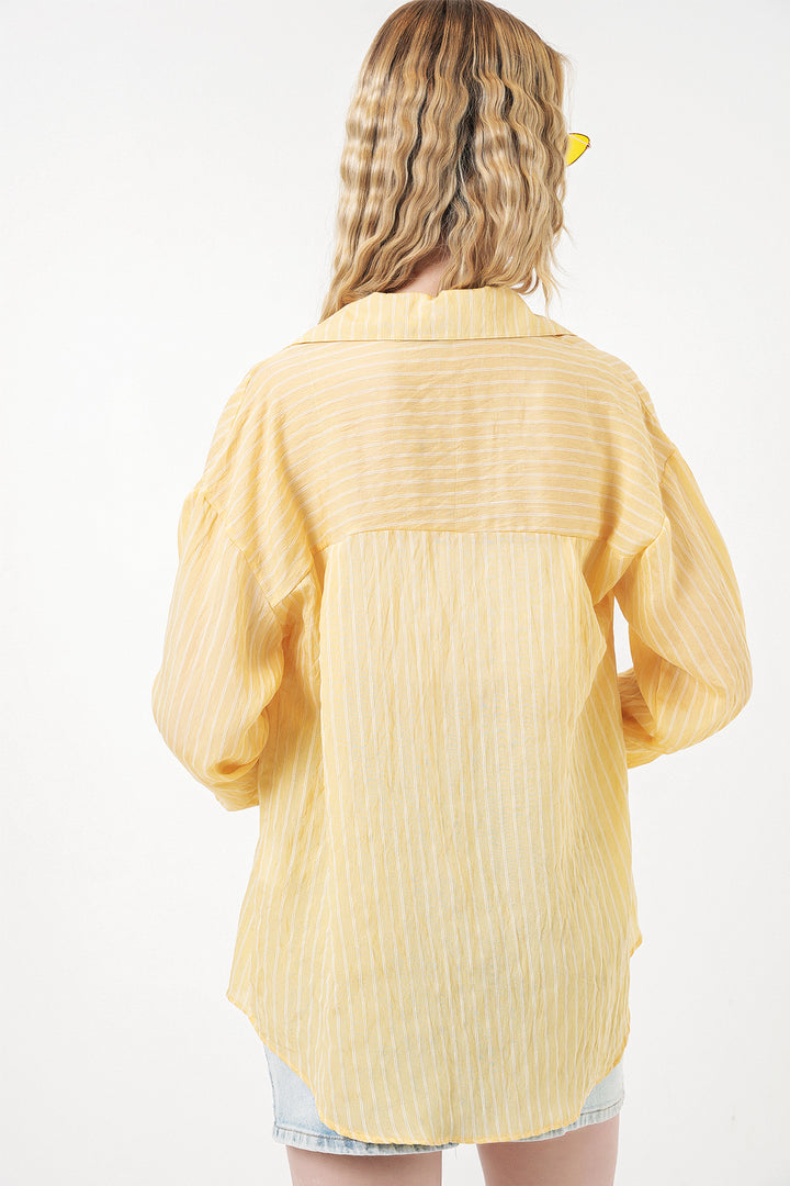 Bigdart Chemise oversize à rayures à poche unique pour femme 20375 - Jaune