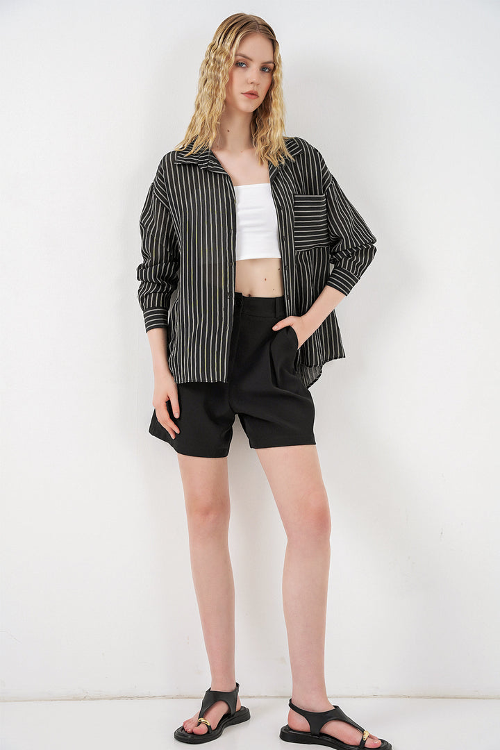 Bigdart Chemise oversize à rayures à poche unique pour femme 20375 - Noir