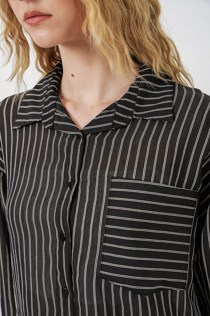 Bigdart Chemise oversize à rayures à poche unique pour femme 20375 - Noir
