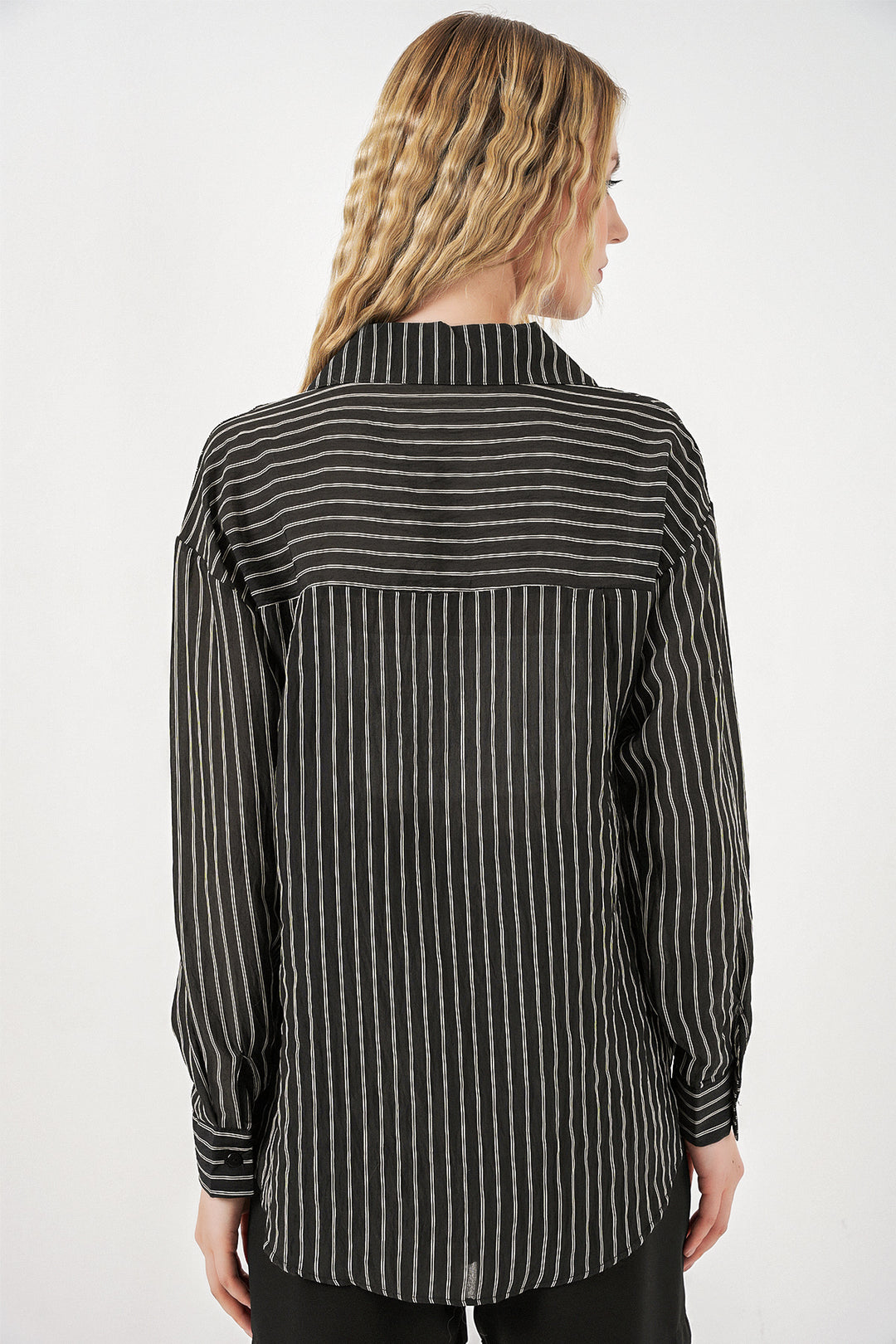 Bigdart Chemise oversize à rayures à poche unique pour femme 20375 - Noir