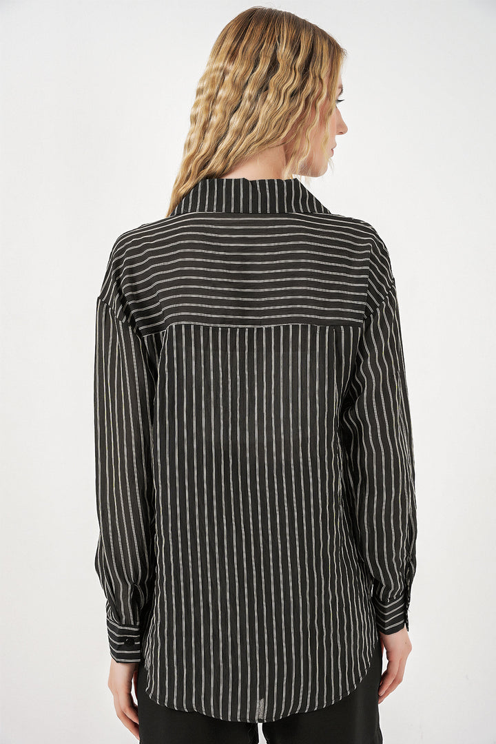 Bigdart Chemise oversize à rayures à poche unique pour femme 20375 - Noir