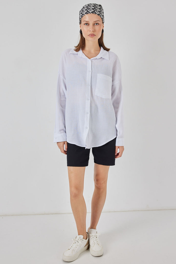 Bigdart Chemise en mousseline oversize à poche unique pour femme 20353 - Blanc