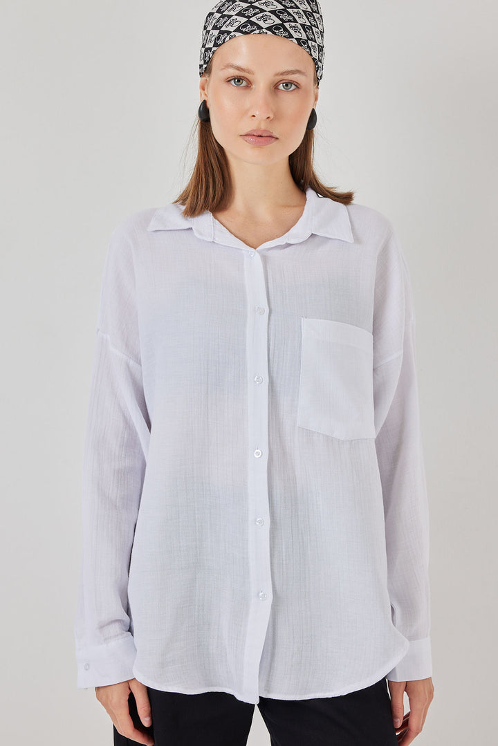 Bigdart Chemise Oversize à Poche Unique Femme 20353 - Blanc