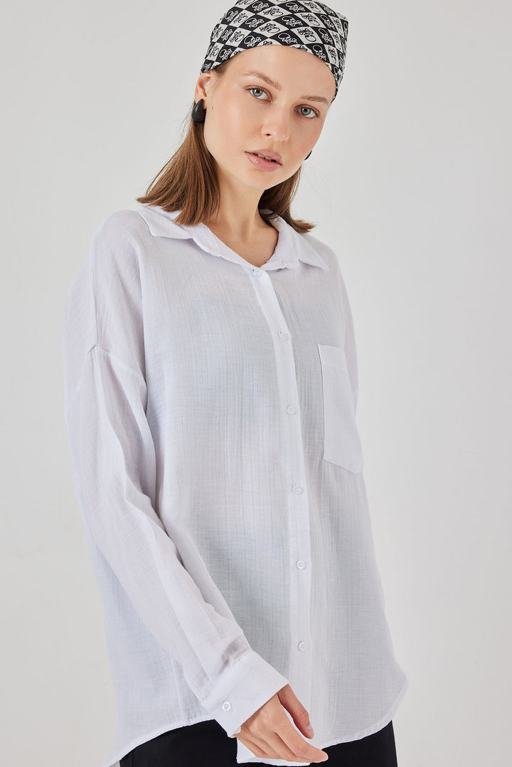 Bigdart Chemise Oversize à Poche Unique Femme 20353 - Blanc
