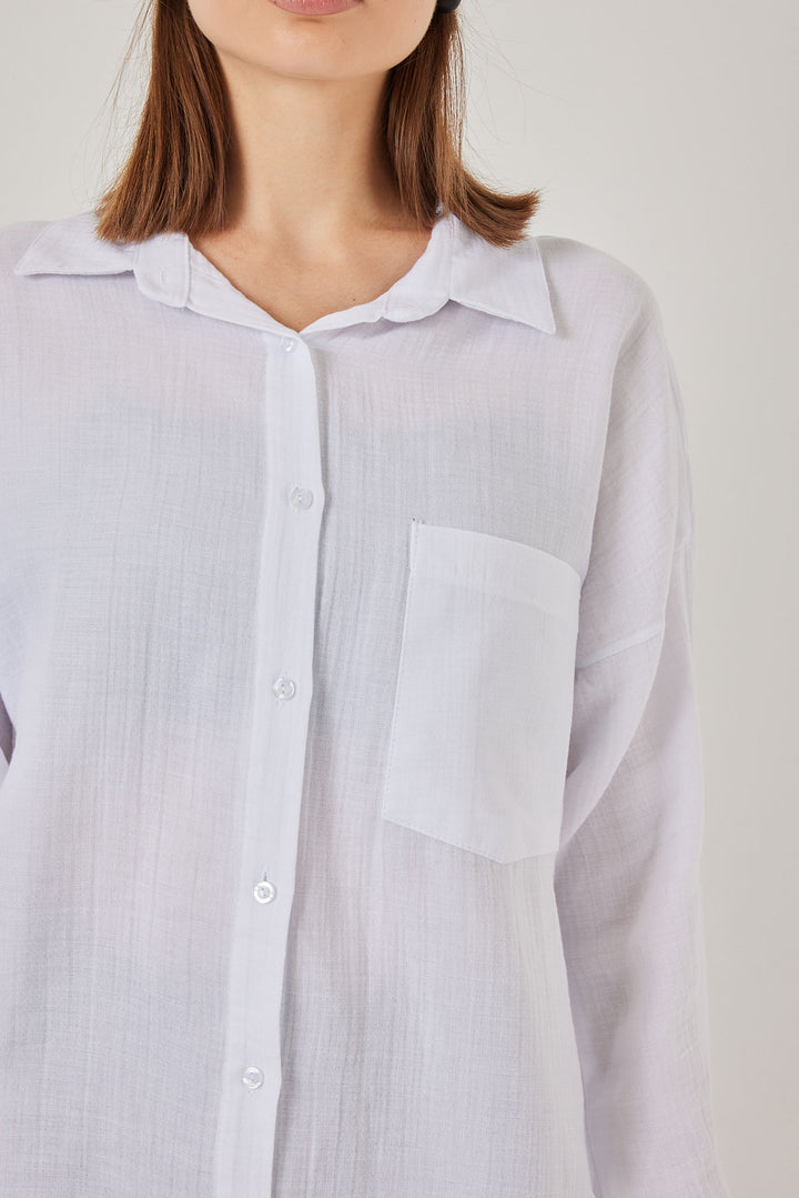 Bigdart Chemise Oversize à Poche Unique Femme 20353 - Blanc