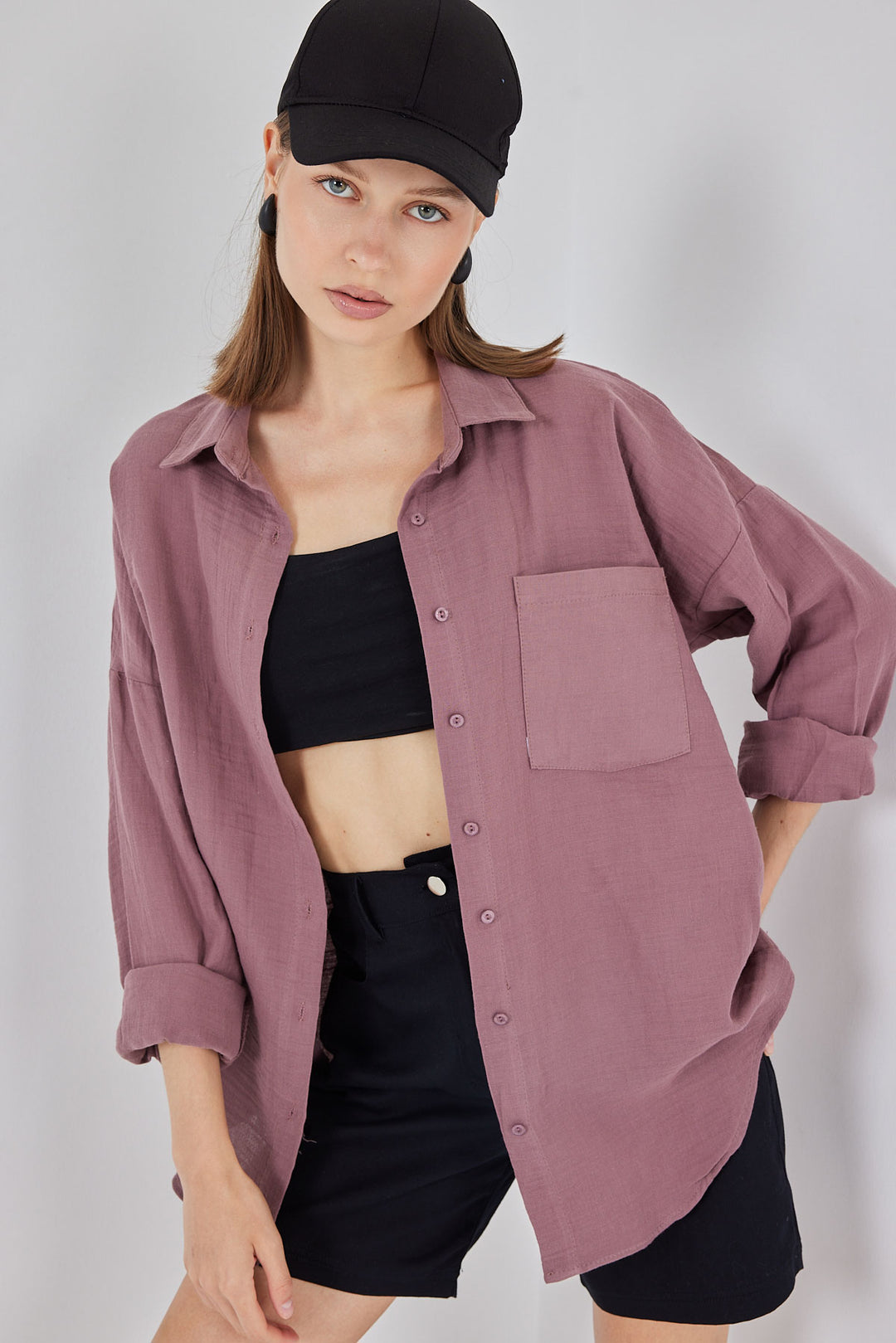 Bigdart Chemisier oversize à poche unique pour femme 20353 - Foncé Lilas