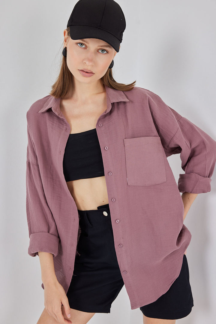 Bigdart Chemisier oversize à poche unique pour femme 20353 - Foncé Lilas