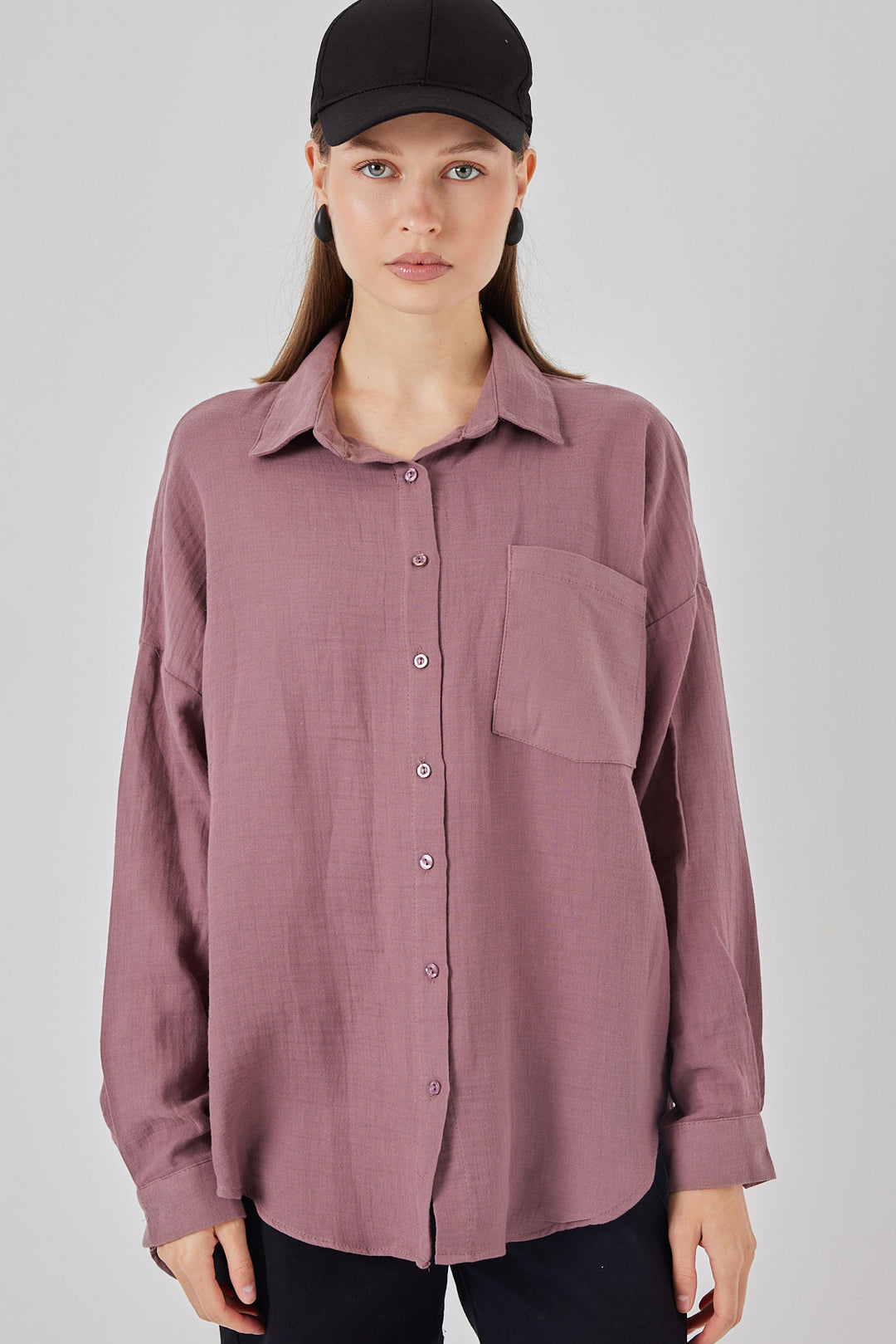 Bigdart Chemisier oversize à poche unique pour femme 20353 - Foncé Lilas