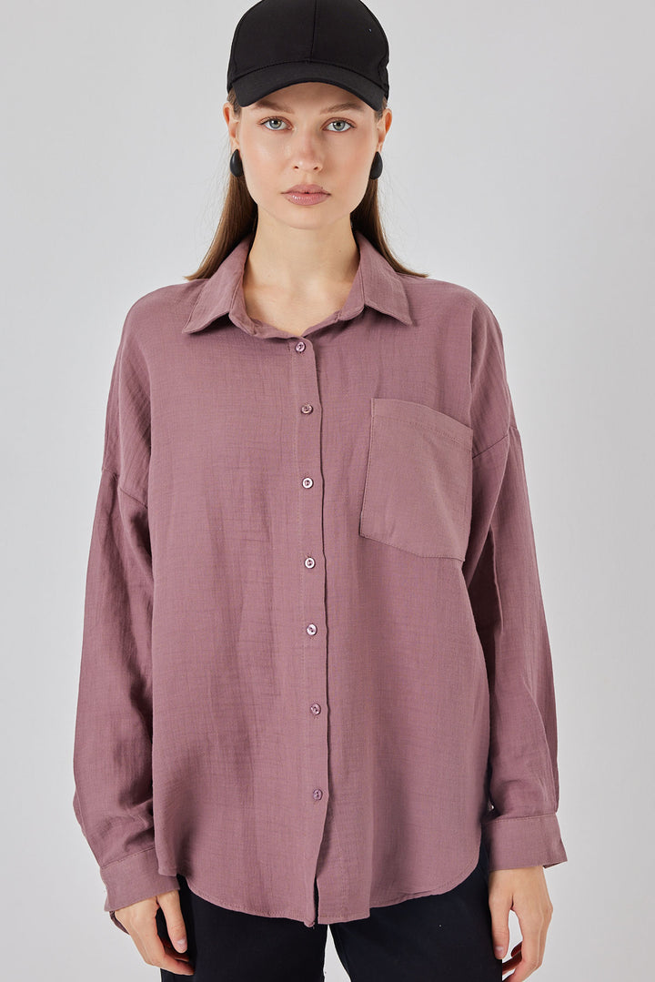 Bigdart Chemisier oversize à poche unique pour femme 20353 - Foncé Lilas