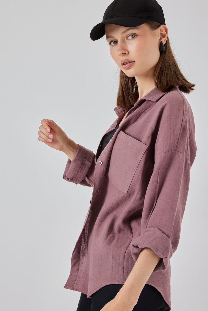Bigdart Chemisier oversize à poche unique pour femme 20353 - Foncé Lilas