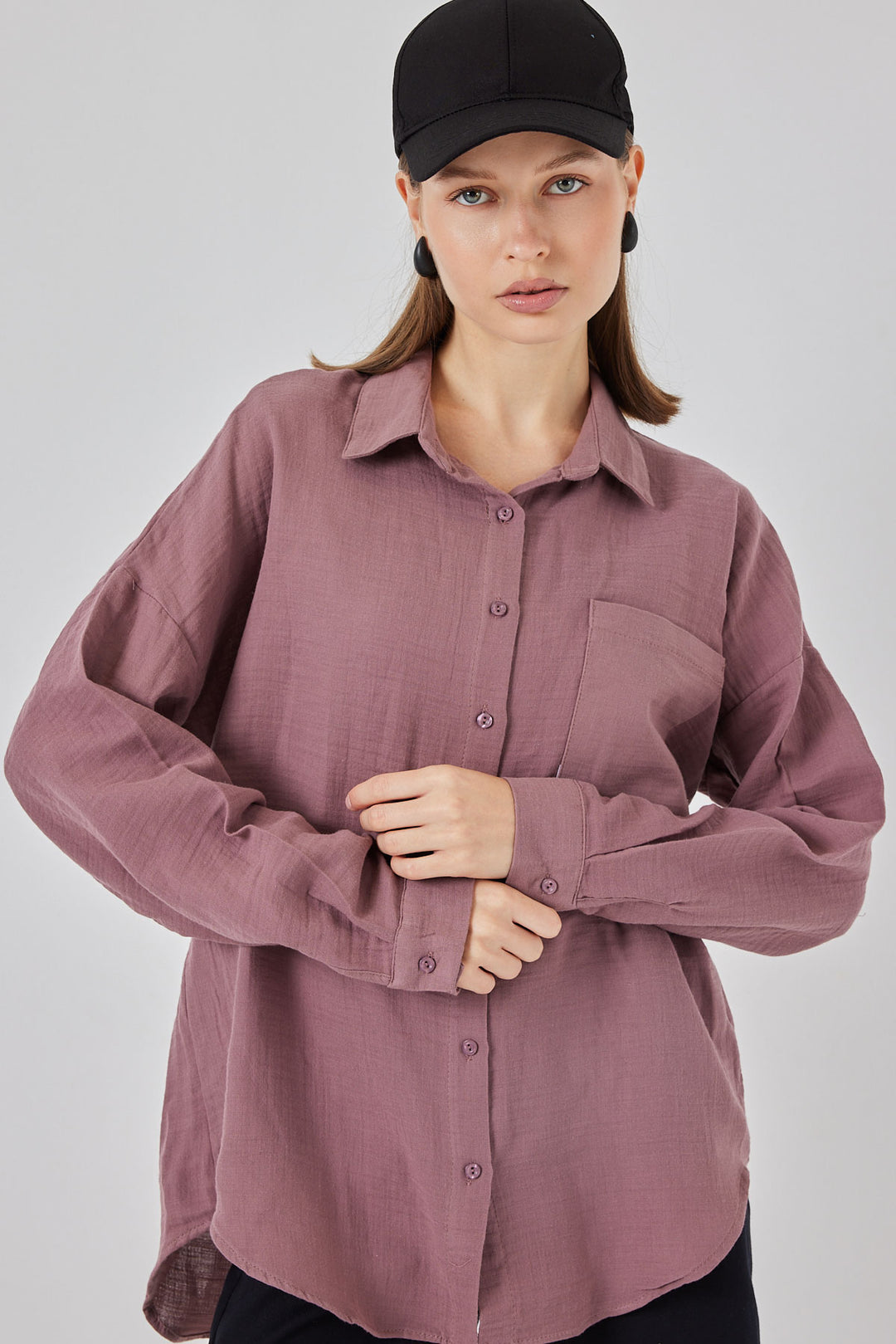 Bigdart Chemisier oversize à poche unique pour femme 20353 - Foncé Lilas