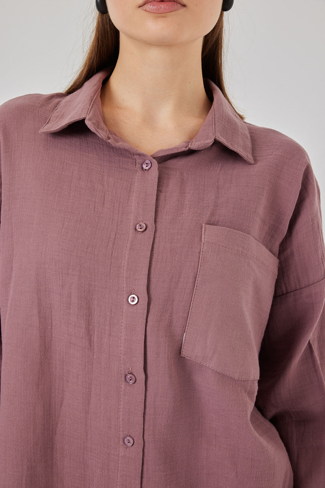 Bigdart Chemisier oversize à poche unique pour femme 20353 - Foncé Lilas
