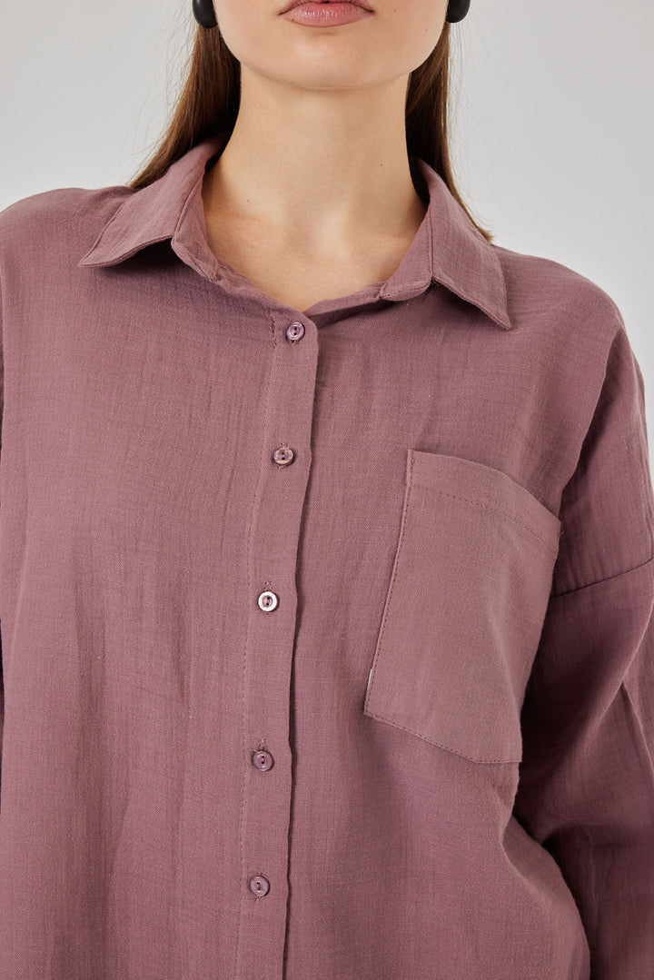 Bigdart Chemisier oversize à poche unique pour femme 20353 - Foncé Lilas