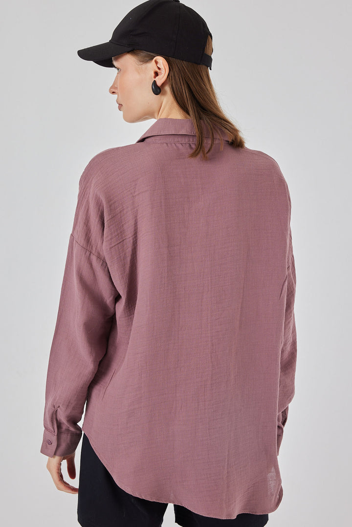 Bigdart Chemisier oversize à poche unique pour femme 20353 - Foncé Lilas