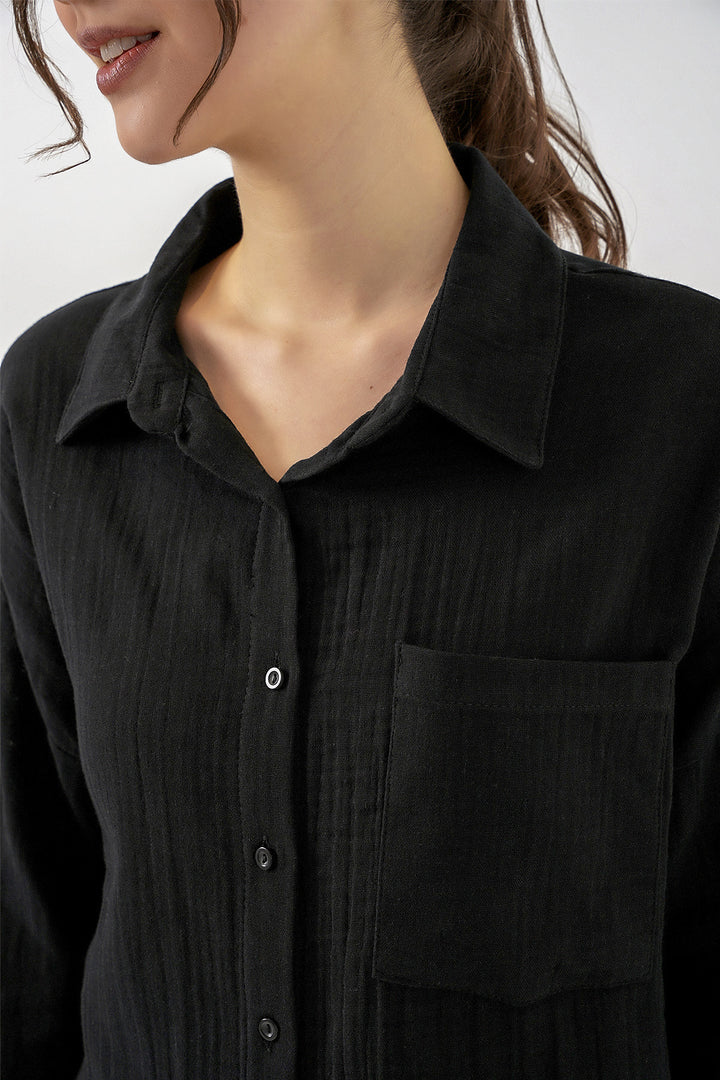 Bigdart Chemise en mousseline oversize à poche unique pour femme 20353 - Noir