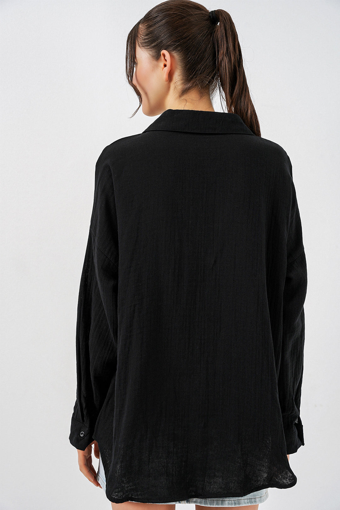Bigdart Chemise en mousseline oversize à poche unique pour femme 20353 - Noir