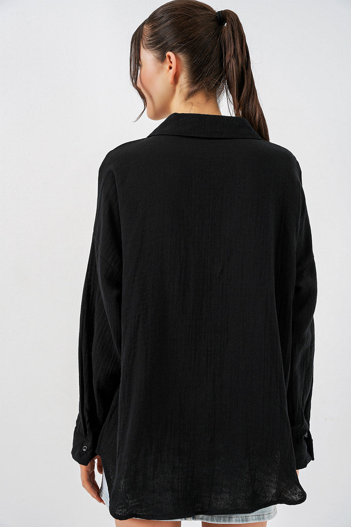 Bigdart Chemise en mousseline oversize à poche unique pour femme 20353 - Noir