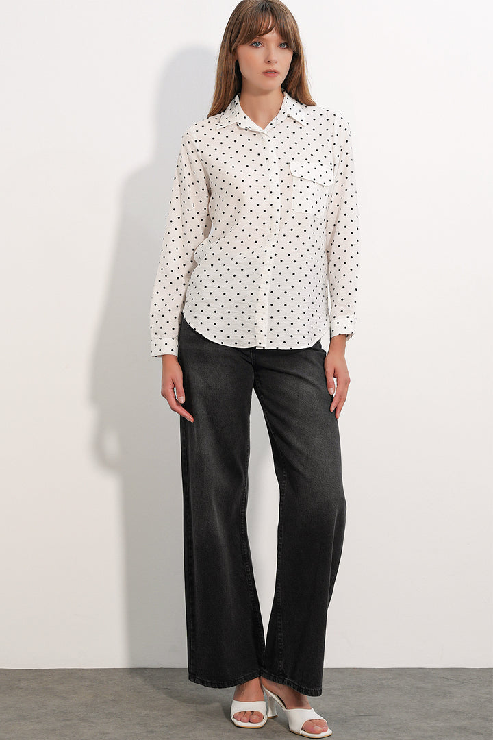 Bigdart Chemise oversize à pois et une poche pour femme 20399 - Blanc
