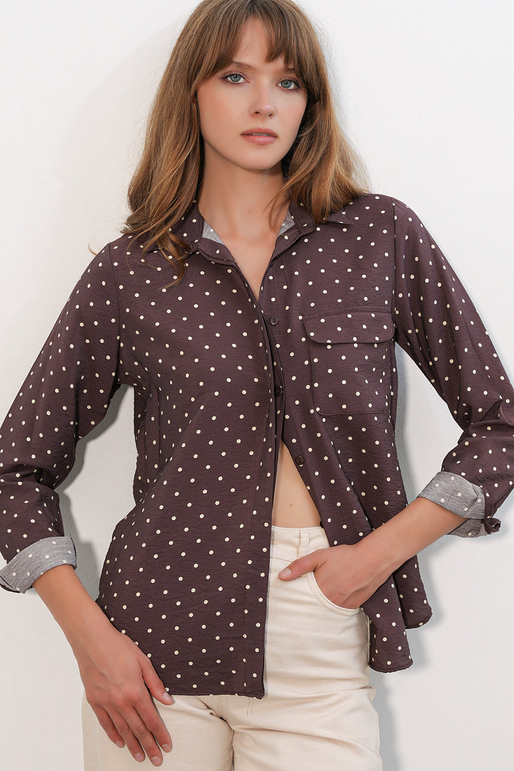 Bigdart Chemise oversize à pois et une poche 20399 pour femme - Marron
