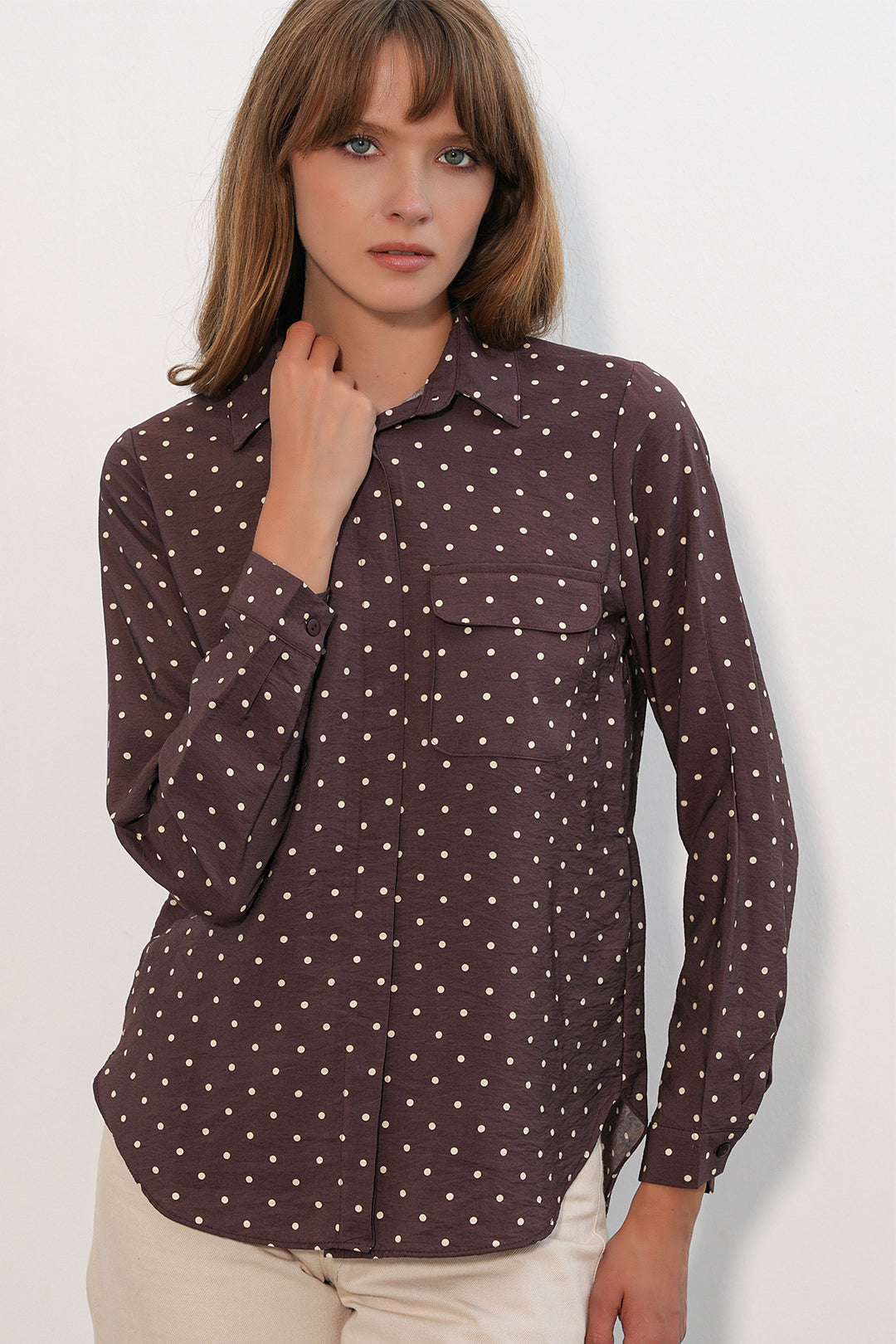 Bigdart Chemise oversize à pois et une poche 20399 pour femme - Marron