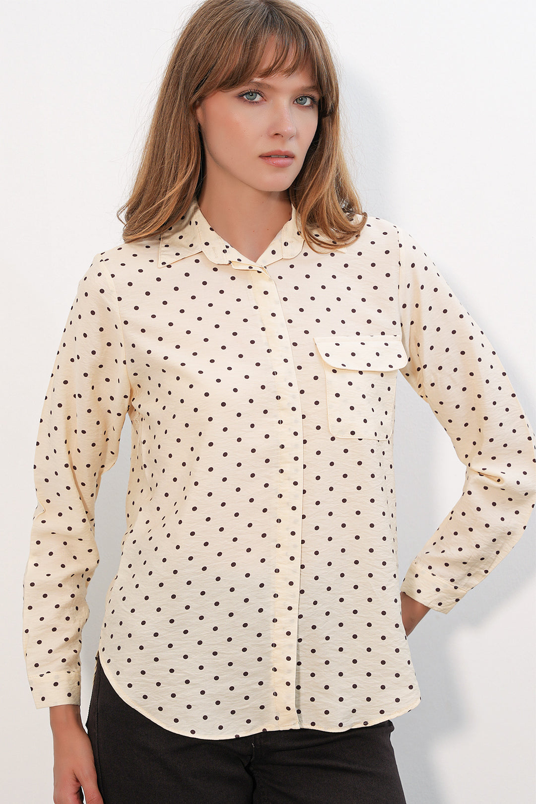 Bigdart Chemise oversize à pois et une poche 20399 pour femme - Crème