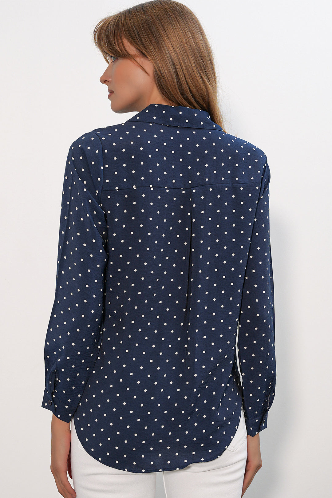 Bigdart Chemise oversize à pois et poche simple pour femme 20399 - Bleu marine
