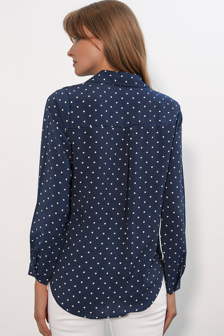 Bigdart Chemise oversize à pois et poche simple pour femme 20399 - Bleu marine